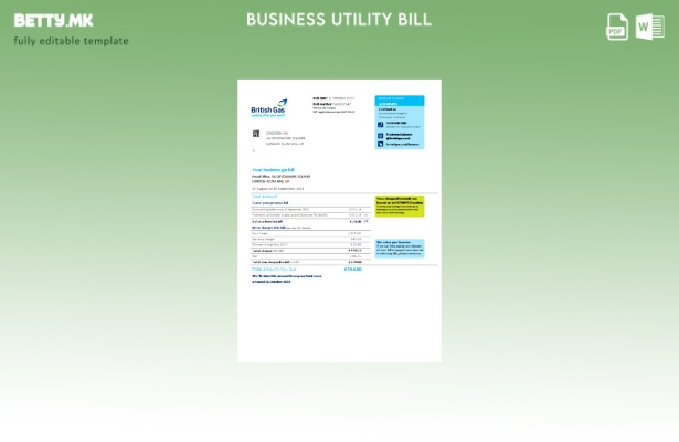 Модерен стил Британски шаблон за деловни сметки за комунални услуги за гас